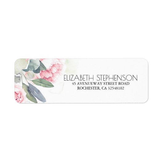 Blush Pink Flowers Waterverf Greenery Etiket (Voorkant)