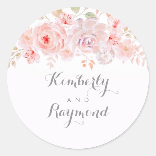Blush Pink Flowers Waterverf Ronde Sticker (Voorkant)