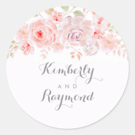 Blush Pink Flowers Waterverf Ronde Sticker