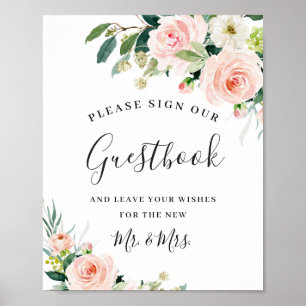 Blush Pink Flowers Weddenschap Ons Guestbook Poster