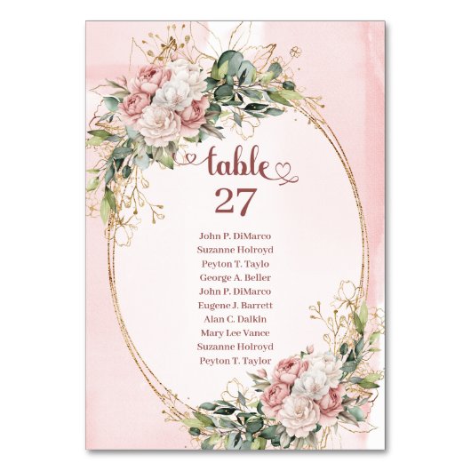 Blush Pink Flowers Wedding Table Number Decor Kaart (Voorkant)