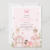 Blush Pink Forest Butterflies Fairy First Birthday Kaart (Voorkant)
