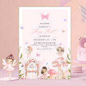 Blush Pink Forest Butterflies Fairy First Birthday Kaart