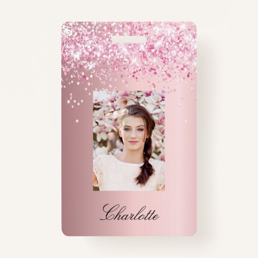 Blush pink foto naam badge (Voorkant)