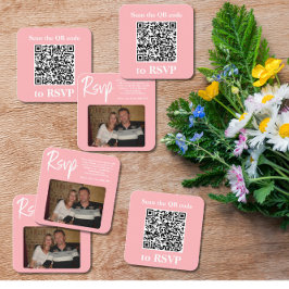 Blush Pink Foto QR Code Afgeronde hoeken RSVP kaar Vierkante Visitekaartje