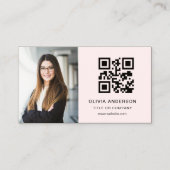 Blush Pink Foto QR Code Social Media Visitekaartje (Voorkant)