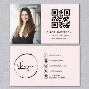 Blush Pink Foto QR Code Social Media Visitekaartje