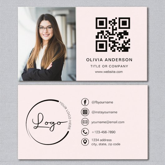 Blush Pink Foto QR Code Social Media Visitekaartje