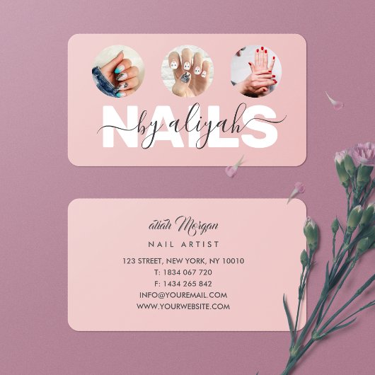 Blush Pink Fototypografie Nail Artist Visitekaartje