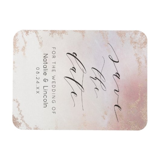 Blush Pink Frosted Wedding Save the Date Magneet (Horizontaal)