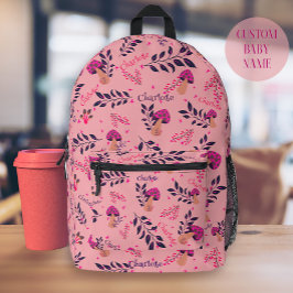 Blush Pink Funny Mushrooms Baby Aangepaste naam Bedrukte Rugzak