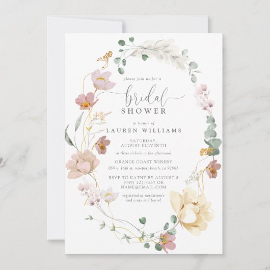Blush Pink Garden Flowers Script Vrijgezellenfeest Kaart (Voorkant)