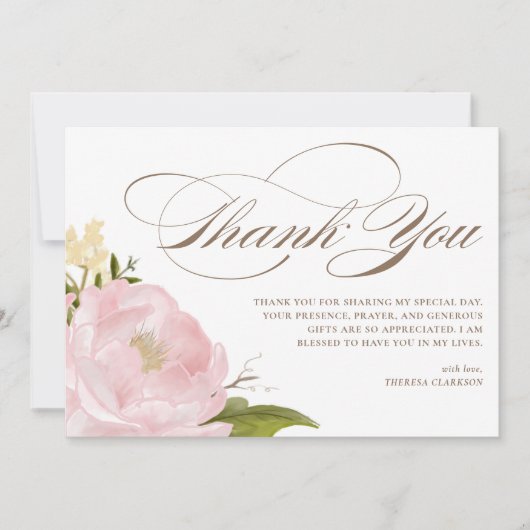 Blush Pink Garden Roos Botanisch Afstuderen Bedankkaart (Voorkant)