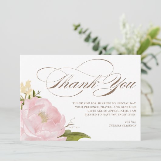 Blush Pink Garden Roos Botanisch Afstuderen Bedankkaart (Staand voorkant)