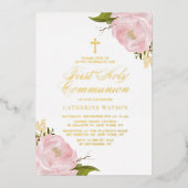 Blush Pink Garden Roos First Heilige Communist Gol Folie Uitnodiging (Voorkant)