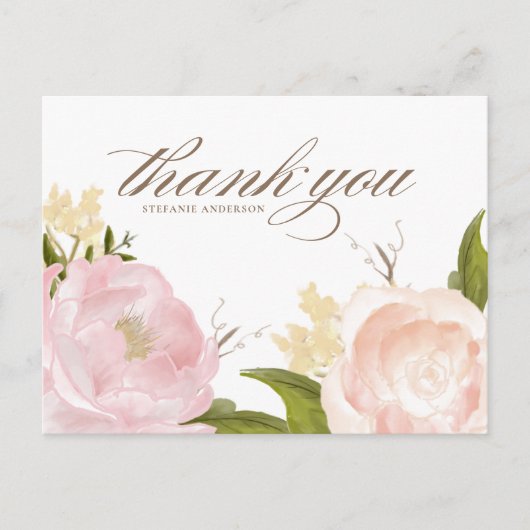 Blush Pink Garden Rozen Afstuderen Dank u Briefkaart (Voorkant)