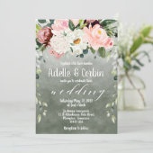 Blush Pink Garden Sage Green White Font Weddenscha Kaart (Staand voorkant)