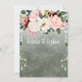 Blush Pink Garden Sage Green White Font Weddenscha Kaart (Achterkant)