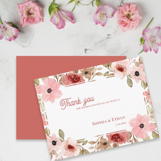 Blush Pink Garden Theme Floral Wedding Thank You Briefkaart