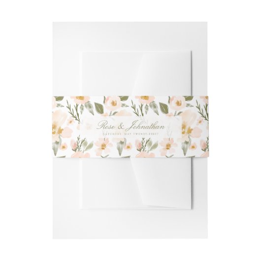 Blush Pink Gardenia Waterverf Bloemenpatroon Uitnodigingen Wikkel (Voorkant Voorbeeld)