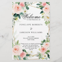 Blush Pink Geometric Botanical Wedding Program