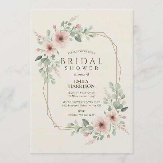 Blush Pink Geometric Bridal Shower Gold Hexagon Kaart (Voorkant)