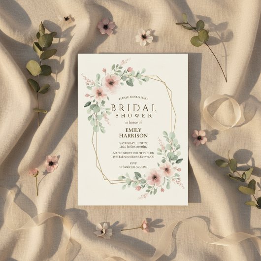 Blush Pink Geometric Bridal Shower Gold Hexagon Kaart