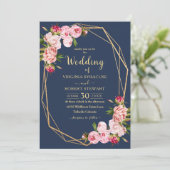 Blush Pink Geometric Elegant Blue Navy Weddenschap Kaart (Staand voorkant)