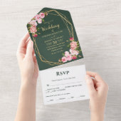 Blush Pink Geometric Elegant Greenery Wedding All In One Uitnodiging (Afscheurbaar)