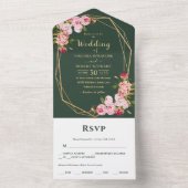Blush Pink Geometric Elegant Greenery Wedding All In One Uitnodiging (Binnen)