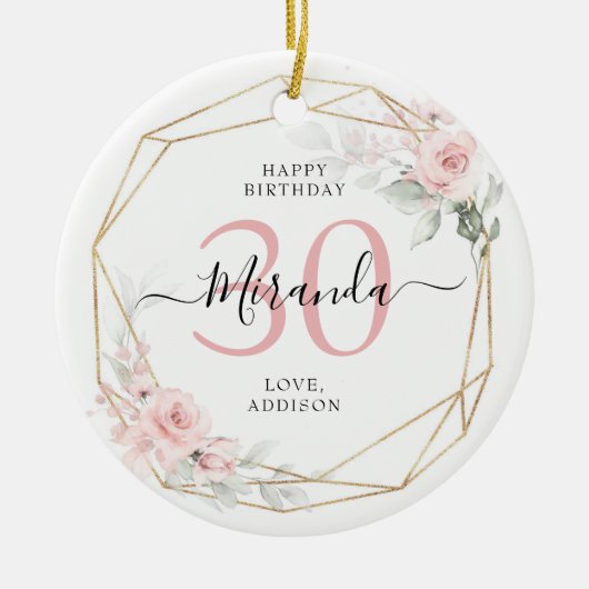 Blush Pink Geometric Floral 30 Jubileum Keramisch Ornament (Voorkant)