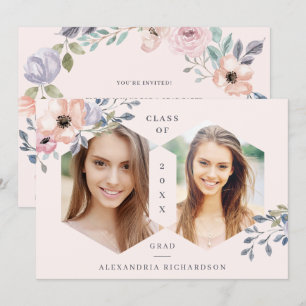 Blush Pink Geometric Floral   Foto Afstudeerder Pa Kaart