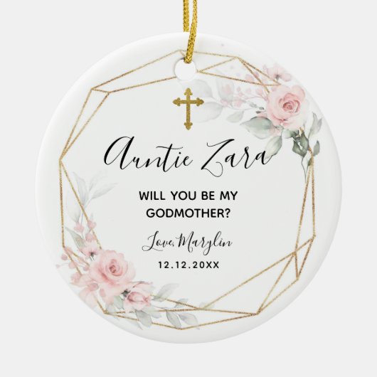 Blush Pink Geometric Floral Godmother Ornament (Voorkant)