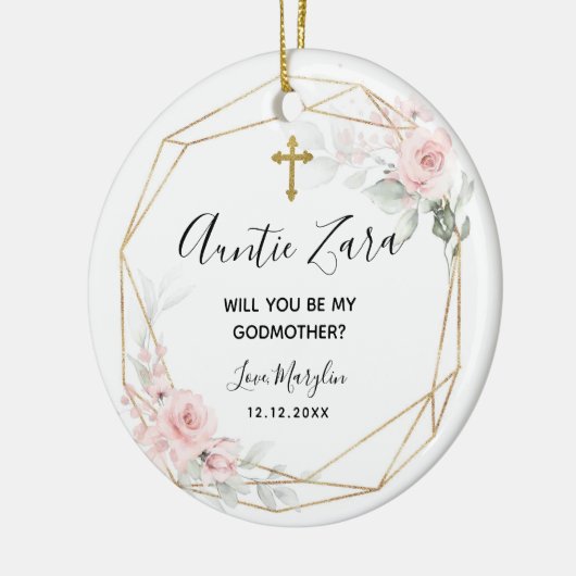 Blush Pink Geometric Floral Godmother Ornament (Links)