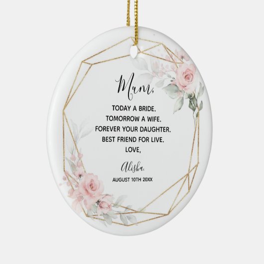 Blush Pink Geometric Floral Moeder van de bruid Keramisch Ornament (Rechts)