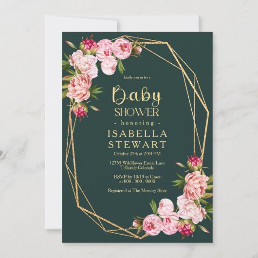 Blush Pink Geometric Royal Dark Green Baby shower Kaart (Voorkant)