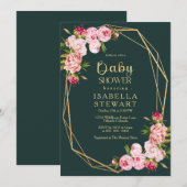 Blush Pink Geometric Royal Dark Green Baby shower Kaart (Voorkant / Achterkant)