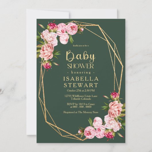 Blush Pink Geometric Royal Green Baby shower Kaart (Voorkant)