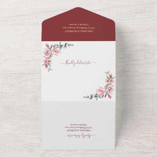 Blush Pink Geometric Royal Terracotta Wedding All In One Uitnodiging (Buitenkant)