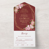 Blush Pink Geometric Royal Terracotta Wedding All In One Uitnodiging (Binnen)