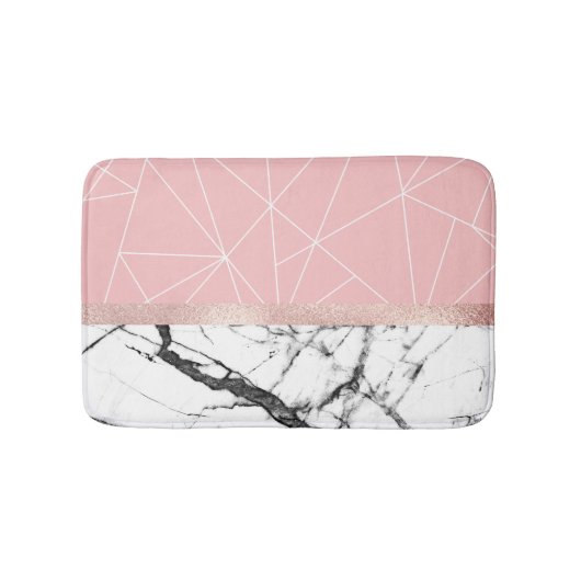 Blush Pink Geometrische Driehoeken Roos Goud Marme Badmat (Voorkant)