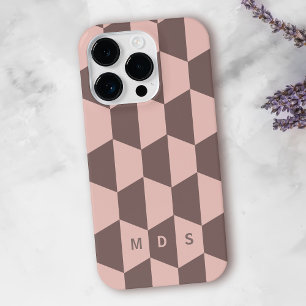 Blush Pink Geometrische Moderne Monogram iPhone Ca 15 Pro Case