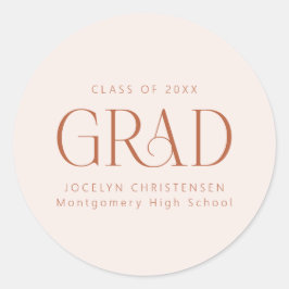 Blush Pink Gepersonaliseerd Modern Afstudeerder Af Ronde Sticker