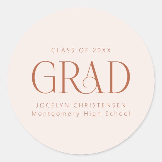 Blush Pink Gepersonaliseerd Modern Afstudeerder Af Ronde Sticker (Voorkant)