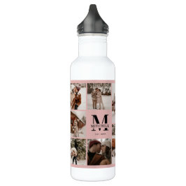 Blush Pink gepersonaliseerd monogram & fotocollage Waterfles