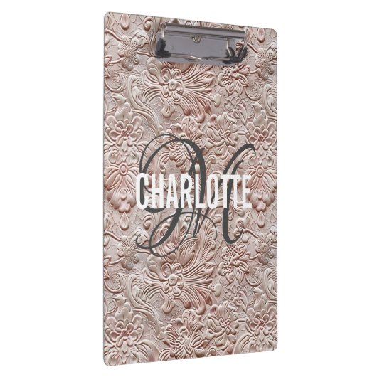  Blush Pink Gereedschapte Lederen Monogram Naam Klembord (Rechts)