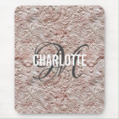  Blush Pink Gereedschapte Lederen Monogram Naam Muismat (Voorkant)