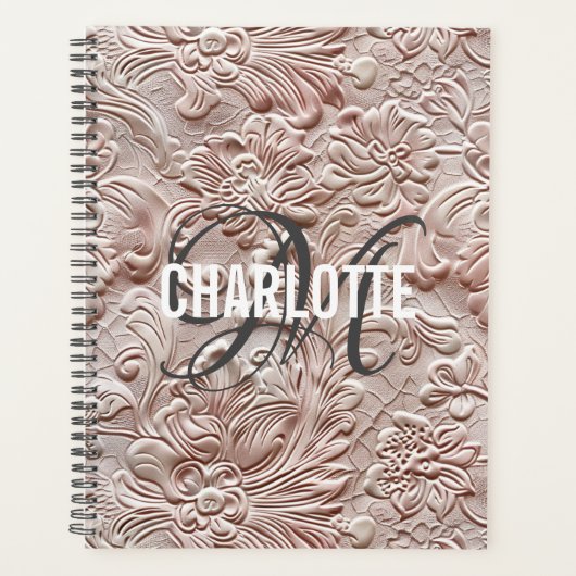 Blush Pink Gereedschapte Lederen Monogram Naam Planner (Voorkant)