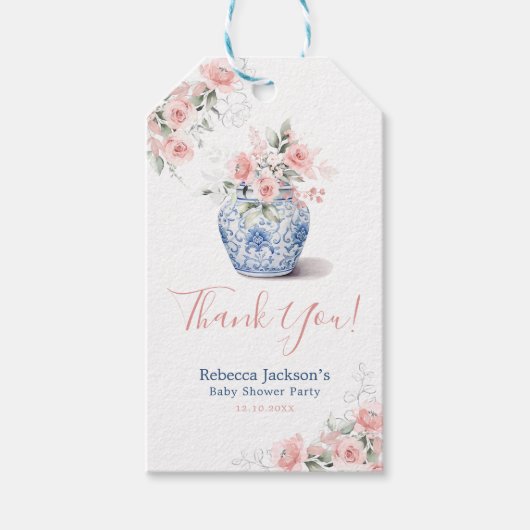 Blush Pink Ginger Jar Baby shower Dank u Cadeaulabel (Voorkant)