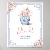 Blush Pink Ginger Jar Chinoiserie Baby Drink teken Poster (Voorkant)